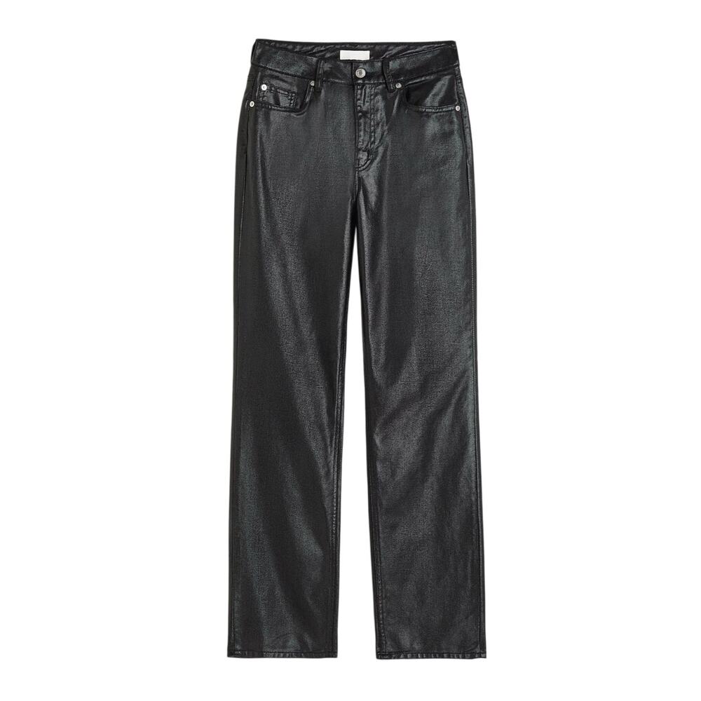 H&M Coated Straight High Waist Jeans Black Size US 2 EUR 34 NWT